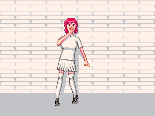 Similar image to the second one, except Claire now has more proper hair,
slightly thinner and better-shaded legs, and her shirt has medium-length sleeves
instead of really long ones