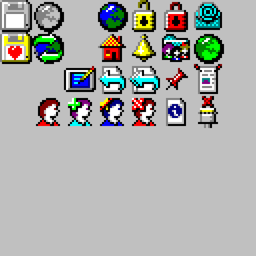 a set of icons for mastodon drawn in the style of windows
95