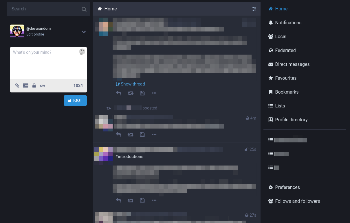 Default Mastodon layout